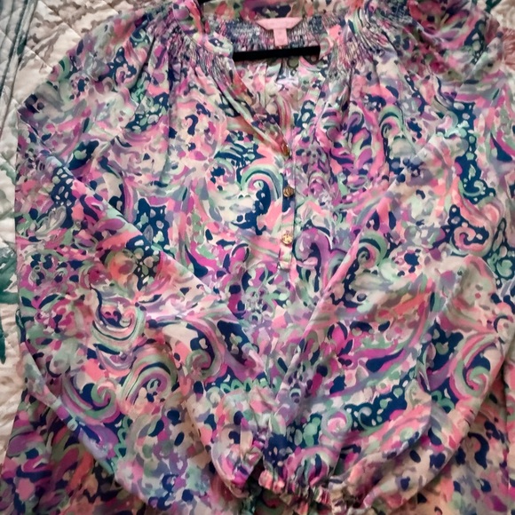 Lilly Pulitzer Silk Colorful Blouse Size M - Picture 2 of 4